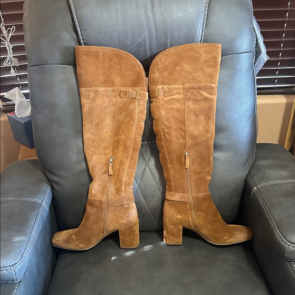 Franko Sarto Elegant Tan Suede Knee-High Boots - Picture 4 of 9